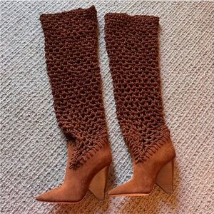 Saint Laurent Brown Knit Over-the-Knee Boots